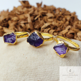 Natural Amethyst Ring, Electroplated Ring, Gift Jewelry, Raw Amethyst, Women February Birthstone Ring Gift, Gold Plated Amethyst Ring, Gift
